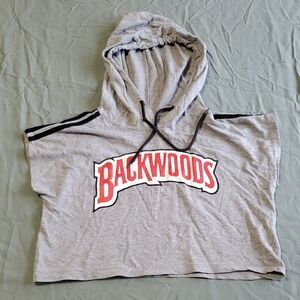 NWOT. Miami Styles Gray Crop Top Hoodie. "BACKWOODS"
